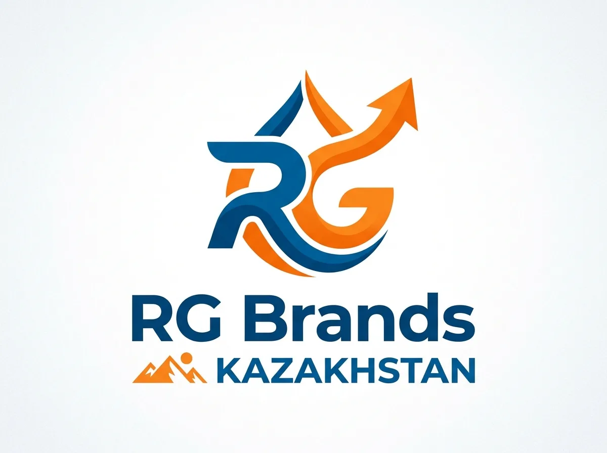 Логотип RG Brands Kazakhstan, производитель напитков, синий и оранжевый корпоративный стиль